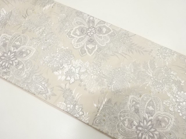 JAPANESE KIMONO / ANTIQUE FUKURO OBI / WOVEN FLORAL PLANTS